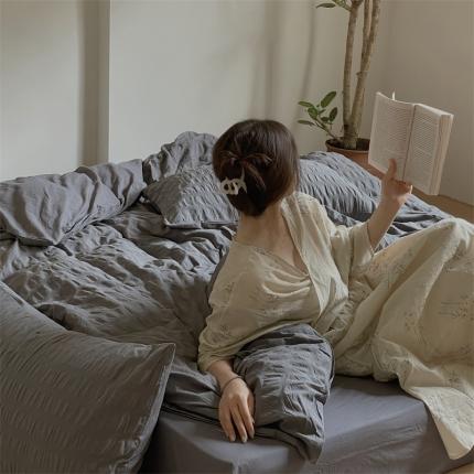 91家纺网 家纺一手货源 找家纺 （总）简家居 2023新款全棉纯色泡泡款四件套