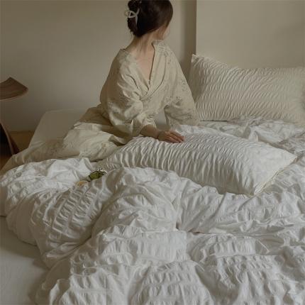 简家居 2023新款全棉纯色泡泡款四件套 白泡泡