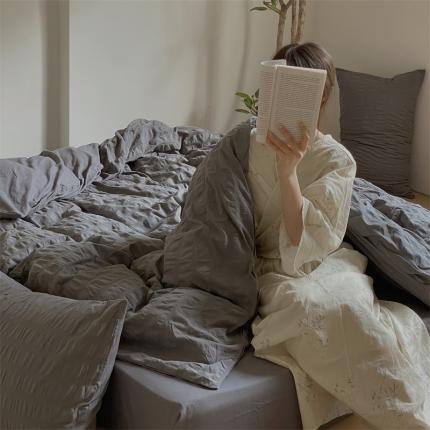 简家居 2023新款全棉纯色泡泡款四件套 深灰泡泡