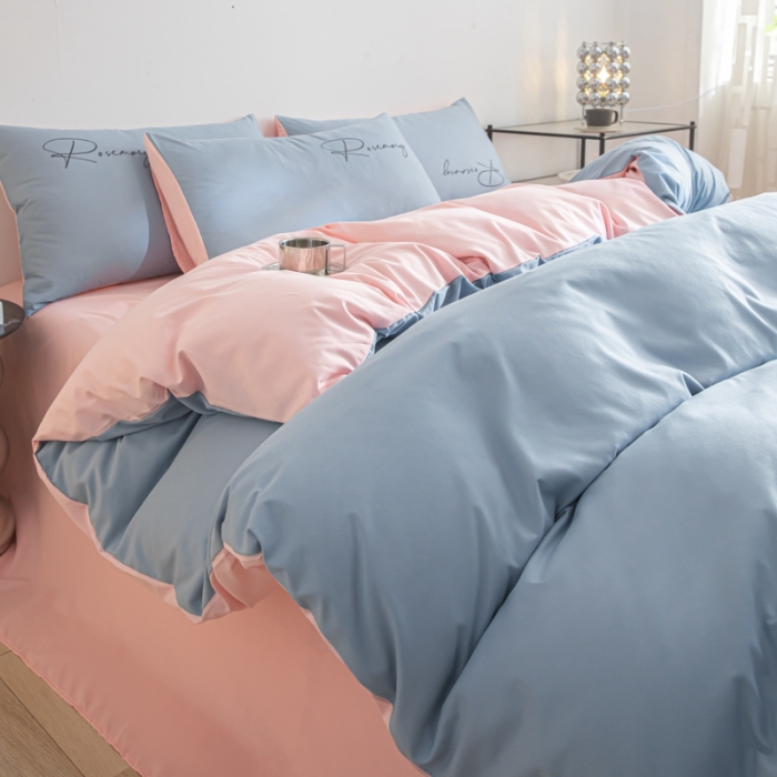 91家纺网 家纺一手货源 找家纺 火麒麟 2023新款亲肤水洗棉轻奢刺绣四件套-倾城系列 海清-奶油粉