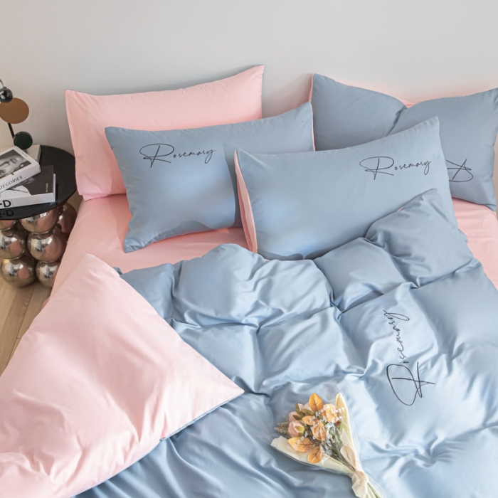 91家纺网 家纺一手货源 找家纺 火麒麟 2023新款亲肤水洗棉轻奢刺绣四件套-倾城系列 海清-奶油粉