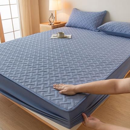 91家纺网 家纺一手货源 找家纺 莱登卡奴 2023新款A类针织棉拉绒大豆夹棉床笠 针织夹棉-兰灰