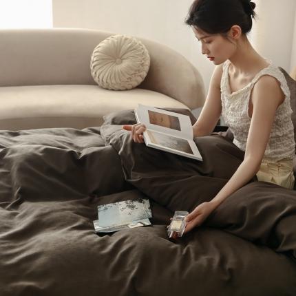 91家纺网 家纺一手货源 找家纺 初拾 2023新款60支全棉水洗提花复古四件套 卷草纹（咖）