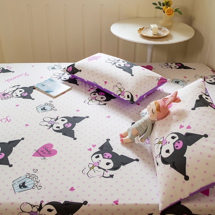 91家纺网 家纺一手货源 找家纺 博雅 2023新款全棉卡通印花床笠 甜筒库洛米