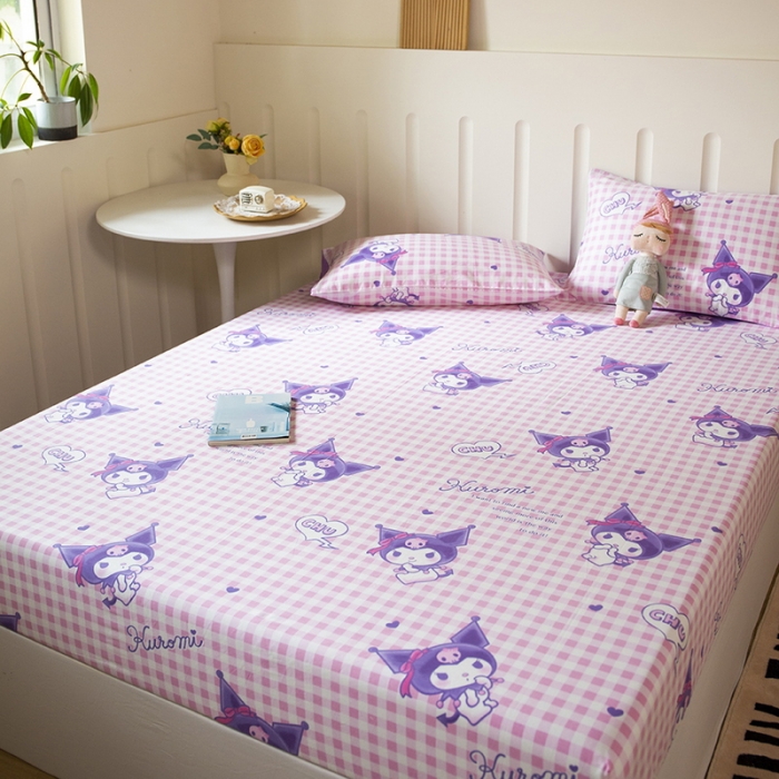 91家纺网 家纺一手货源 找家纺 博雅 2023新款全棉卡通印花床笠 紫格库洛米