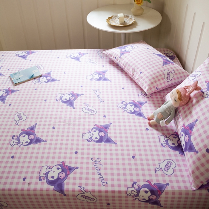 91家纺网 家纺一手货源 找家纺 博雅 2023新款全棉卡通印花床笠 紫格库洛米