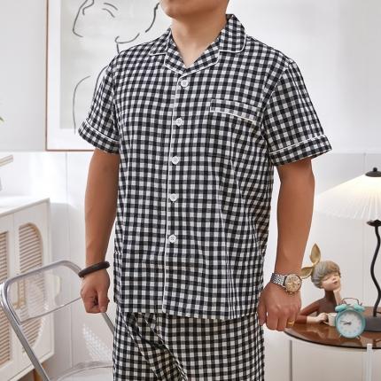 91家纺网 家纺一手货源 找家纺 总2023日式无印夏季水洗棉全棉短袖长裤良品家居服休闲睡衣纯棉男女套装