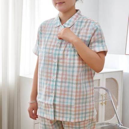 91家纺网 家纺一手货源 找家纺 玖弘 2023新款水洗棉短袖家居服 冰激凌格女短袖