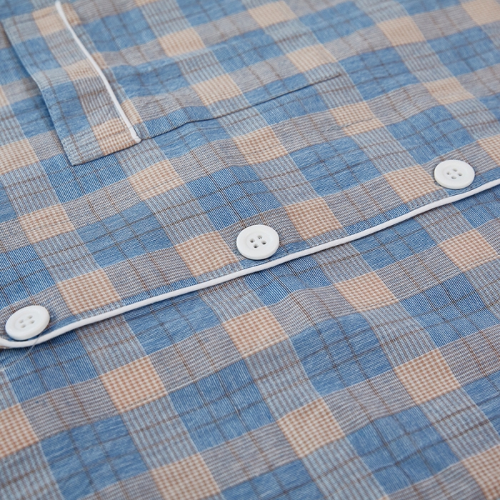 91家纺网 家纺一手货源 找家纺 玖弘 2023新款水洗棉长袖家居服 简格兰男长袖