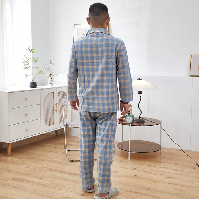 91家纺网 家纺一手货源 找家纺 玖弘 2023新款水洗棉长袖家居服 简格兰男长袖