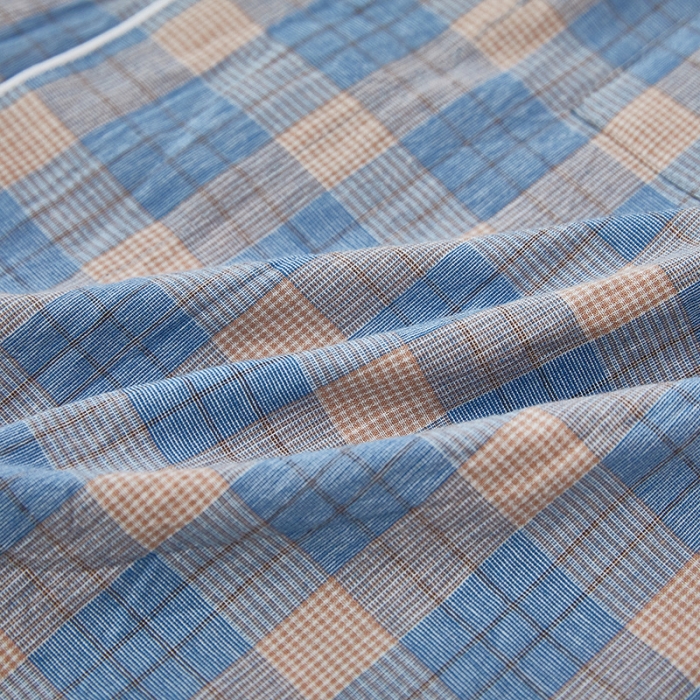 91家纺网 家纺一手货源 找家纺 玖弘 2023新款水洗棉长袖家居服 绿密条男长袖