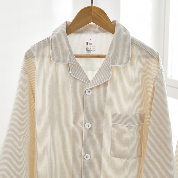 91家纺网 家纺一手货源 找家纺 玖弘 2023新款水洗棉长袖家居服 米密条男长袖