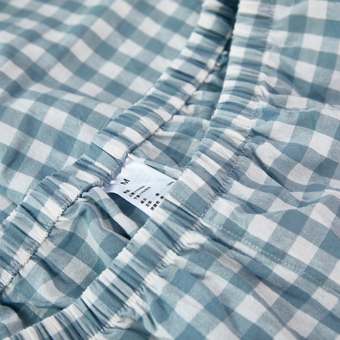 91家纺网 家纺一手货源 找家纺 玖弘 2023新款水洗棉长袖家居服 浅蓝小格男长袖