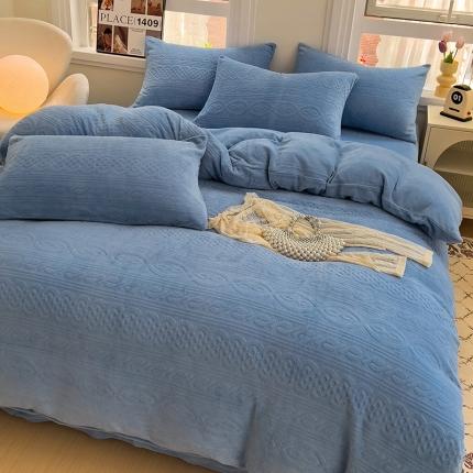 91家纺网 家纺一手货源 找家纺 （总）N先生 2023秋冬新款高克重牛奶绒雕花绒四件套-丽莎系列