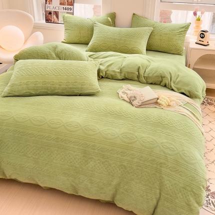 91家纺网 家纺一手货源 找家纺 （总）N先生 2023秋冬新款高克重牛奶绒雕花绒四件套-丽莎系列