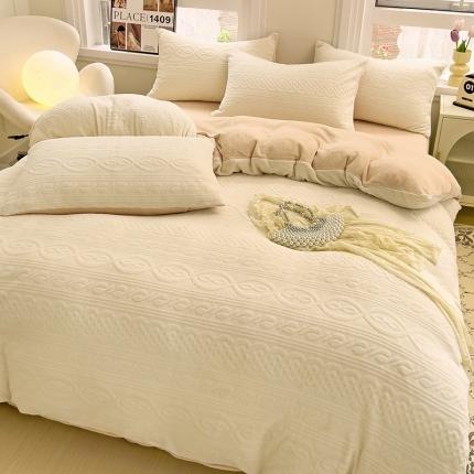 91家纺网 家纺一手货源 找家纺 N先生 2023秋冬新款高克重牛奶绒雕花绒四件套-丽莎系列 丽莎-奶白