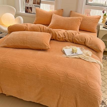 91家纺网 家纺一手货源 找家纺 （总）N先生 2023秋冬新款高克重牛奶绒雕花绒四件套-丽莎系列