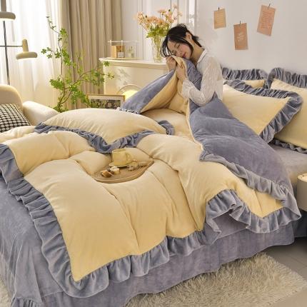 91家纺网 家纺一手货源 找家纺 （总）妮恒美 2024新款韩版纯色牛奶绒四件套