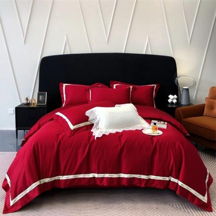 91家纺网 家纺一手货源 找家纺 馨蕊 2023秋冬新品100支高定轻奢风四件套-棉缪系列 棉缪-温莎红