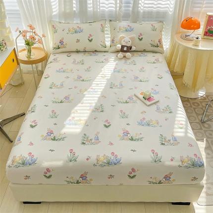 91家纺网 家纺一手货源 找家纺 名兮 2023新款全棉印花床笠 蘑菇小兔