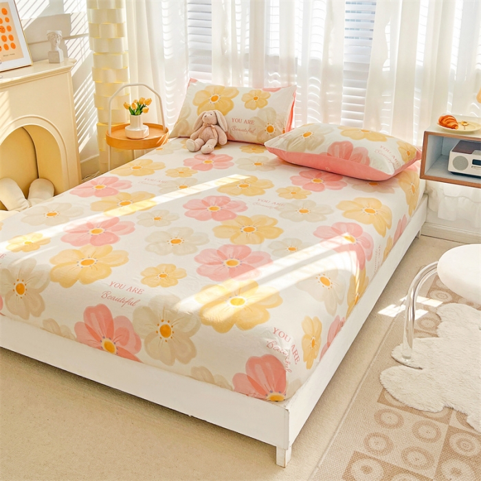 91家纺网 家纺一手货源 找家纺 名兮 2023新款全棉印花床笠 春暖花开