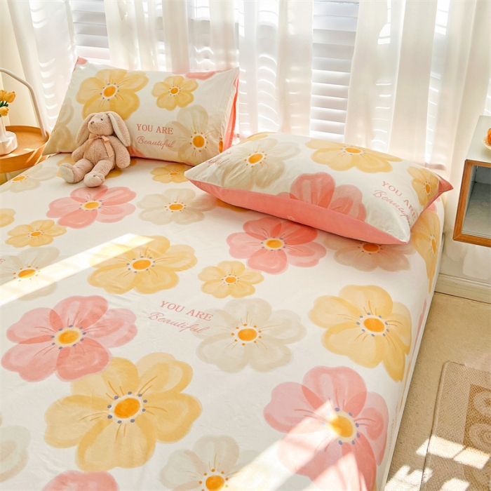 91家纺网 家纺一手货源 找家纺 名兮 2023新款全棉印花床笠 春暖花开