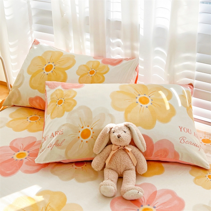 91家纺网 家纺一手货源 找家纺 名兮 2023新款全棉印花床笠 春暖花开