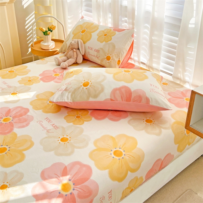 91家纺网 家纺一手货源 找家纺 名兮 2023新款全棉印花床笠 春暖花开