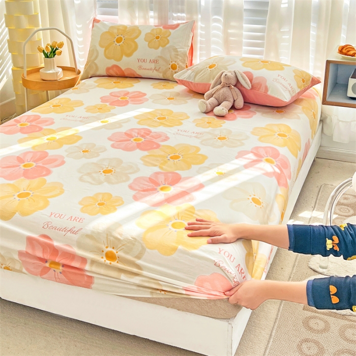 91家纺网 家纺一手货源 找家纺 名兮 2023新款全棉印花床笠 春暖花开