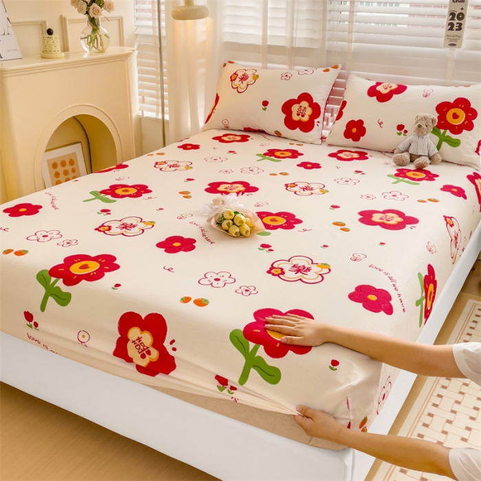 91家纺网 家纺一手货源 找家纺 名兮 2023新款全棉印花床笠 花好月圆