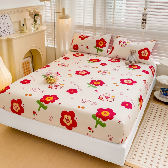 91家纺网 家纺一手货源 找家纺 名兮 2023新款全棉印花床笠 花好月圆