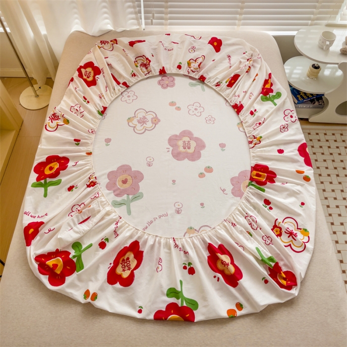 91家纺网 家纺一手货源 找家纺 名兮 2023新款全棉印花床笠 花好月圆