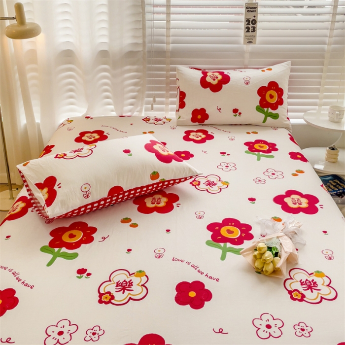 91家纺网 家纺一手货源 找家纺 名兮 2023新款全棉印花床笠 花好月圆