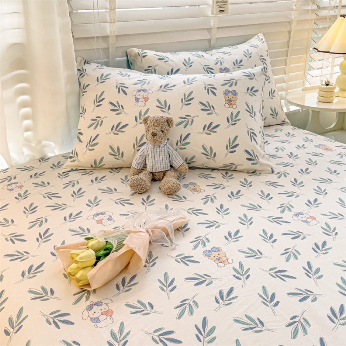 91家纺网 家纺一手货源 找家纺 名兮 2023新款全棉印花床笠 花花熊