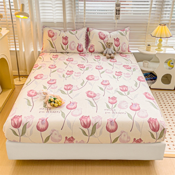 91家纺网 家纺一手货源 找家纺 名兮 2023新款全棉印花床笠 花间如梦