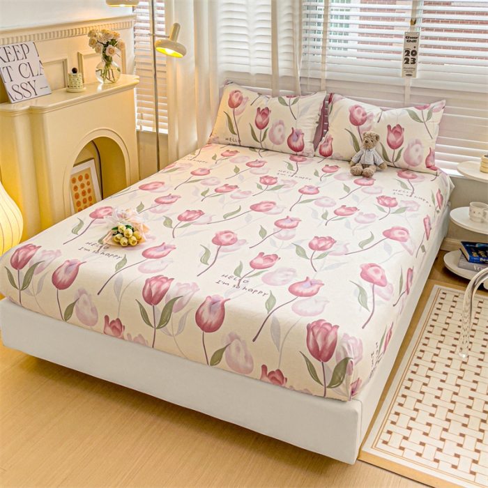 91家纺网 家纺一手货源 找家纺 名兮 2023新款全棉印花床笠 花间如梦