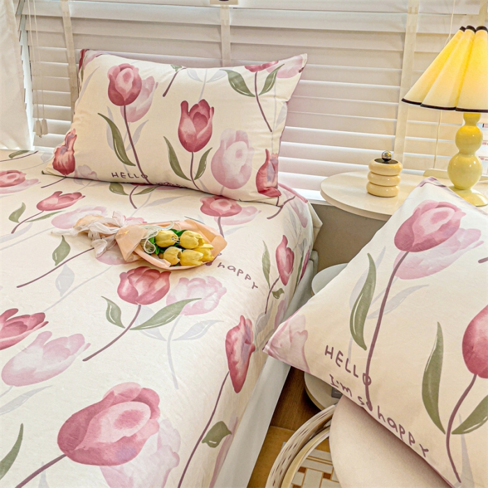 91家纺网 家纺一手货源 找家纺 名兮 2023新款全棉印花床笠 花间如梦