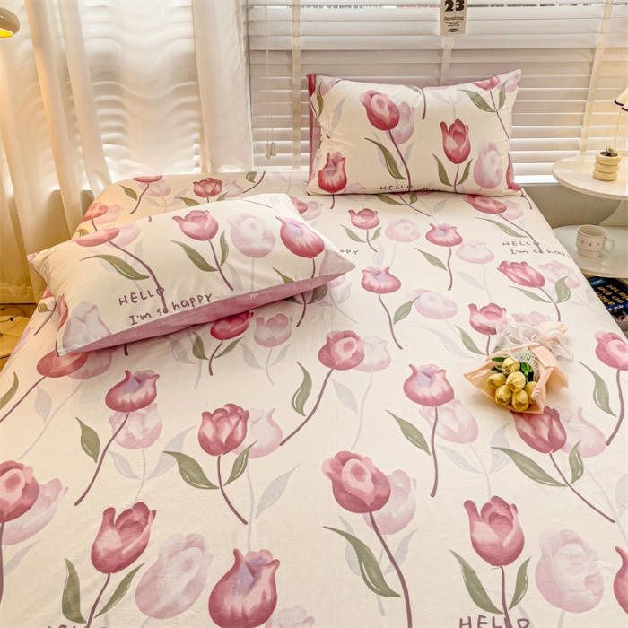 91家纺网 家纺一手货源 找家纺 名兮 2023新款全棉印花床笠 花间如梦