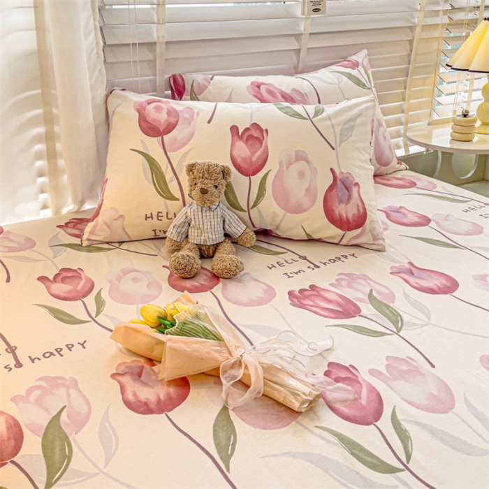 91家纺网 家纺一手货源 找家纺 名兮 2023新款全棉印花床笠 花间如梦