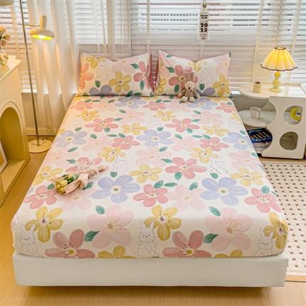 名兮 2023新款全棉印花床笠 花甜粉