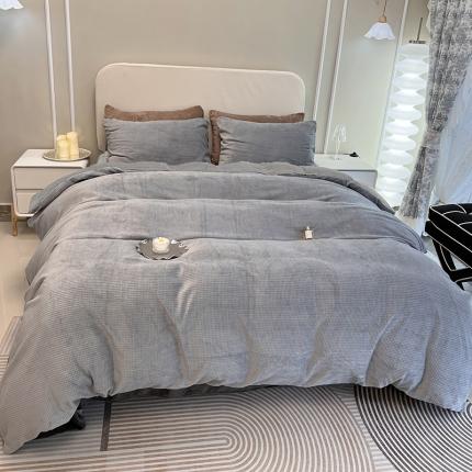 91家纺网 家纺一手货源 找家纺 （总）金盛皇朝 2023新款华夫格牛奶绒四件套