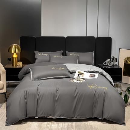 91家纺网 家纺一手货源 找家纺 火麒麟2023轻奢刺绣水洗棉四件套倾城系列高级灰-浅灰