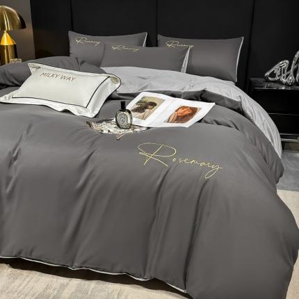 91家纺网 家纺一手货源 找家纺 火麒麟2023新款轻奢刺绣水洗棉单被套倾城系列高级灰-浅灰