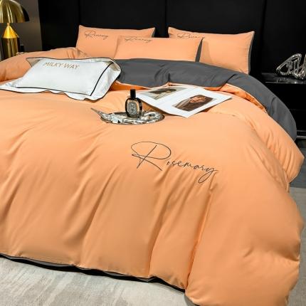 91家纺网 家纺一手货源 找家纺 火麒麟2023新款轻奢刺绣水洗棉单被套倾城系列玛卡橙-高级灰