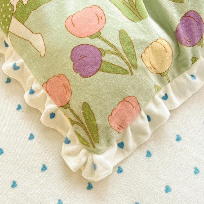 91家纺网 家纺一手货源 找家纺 梵克保罗 2024秋冬新品韩版印花牛奶绒花边款四件套 绿野仙踪