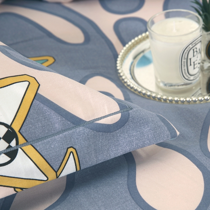 91家纺网 家纺一手货源 找家纺 金纱玉纺家纺 2023新款纯棉加厚AB版四件套 灵动字母-蓝