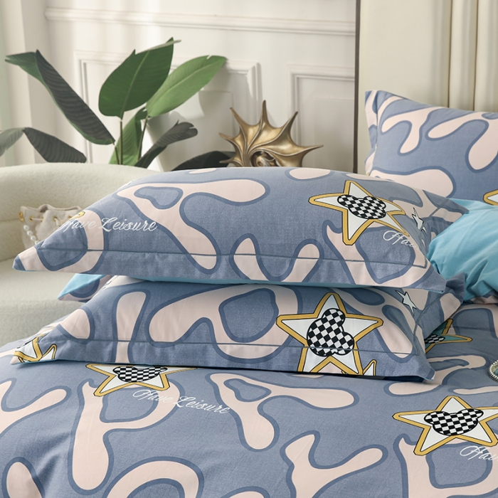 91家纺网 家纺一手货源 找家纺 金纱玉纺家纺 2023新款纯棉加厚AB版四件套 灵动字母-蓝