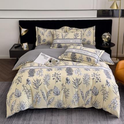 91家纺网 家纺一手货源 找家纺 喜四方 2024新款全棉磨毛全棉印花四件套 恋语-黄