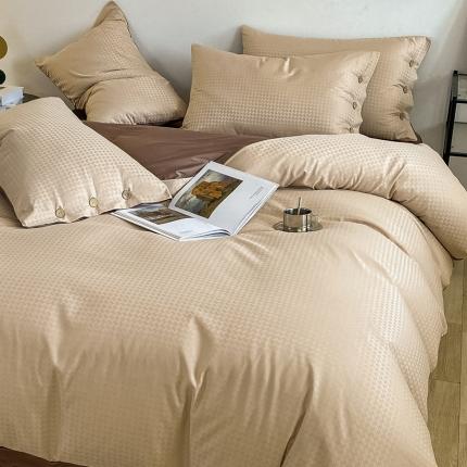 91家纺网 家纺一手货源 找家纺 古吉梦 2023新款A类抗菌防螨纽扣提花四件套磨毛秋冬款 香槟金+棕咖