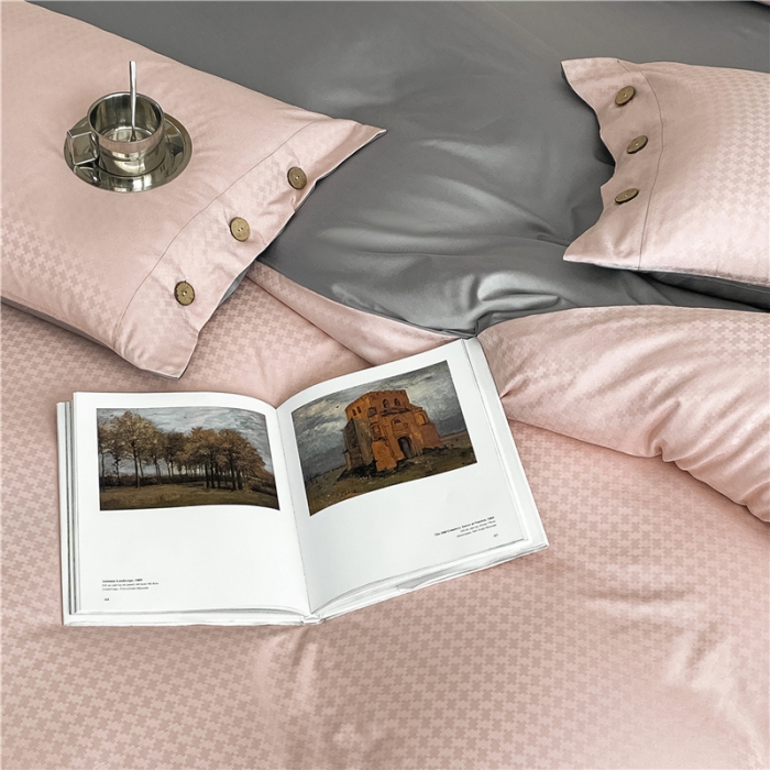 91家纺网 家纺一手货源 找家纺 （总）古吉梦 2023新款A类抗菌防螨纽扣提花四件套磨毛秋冬款